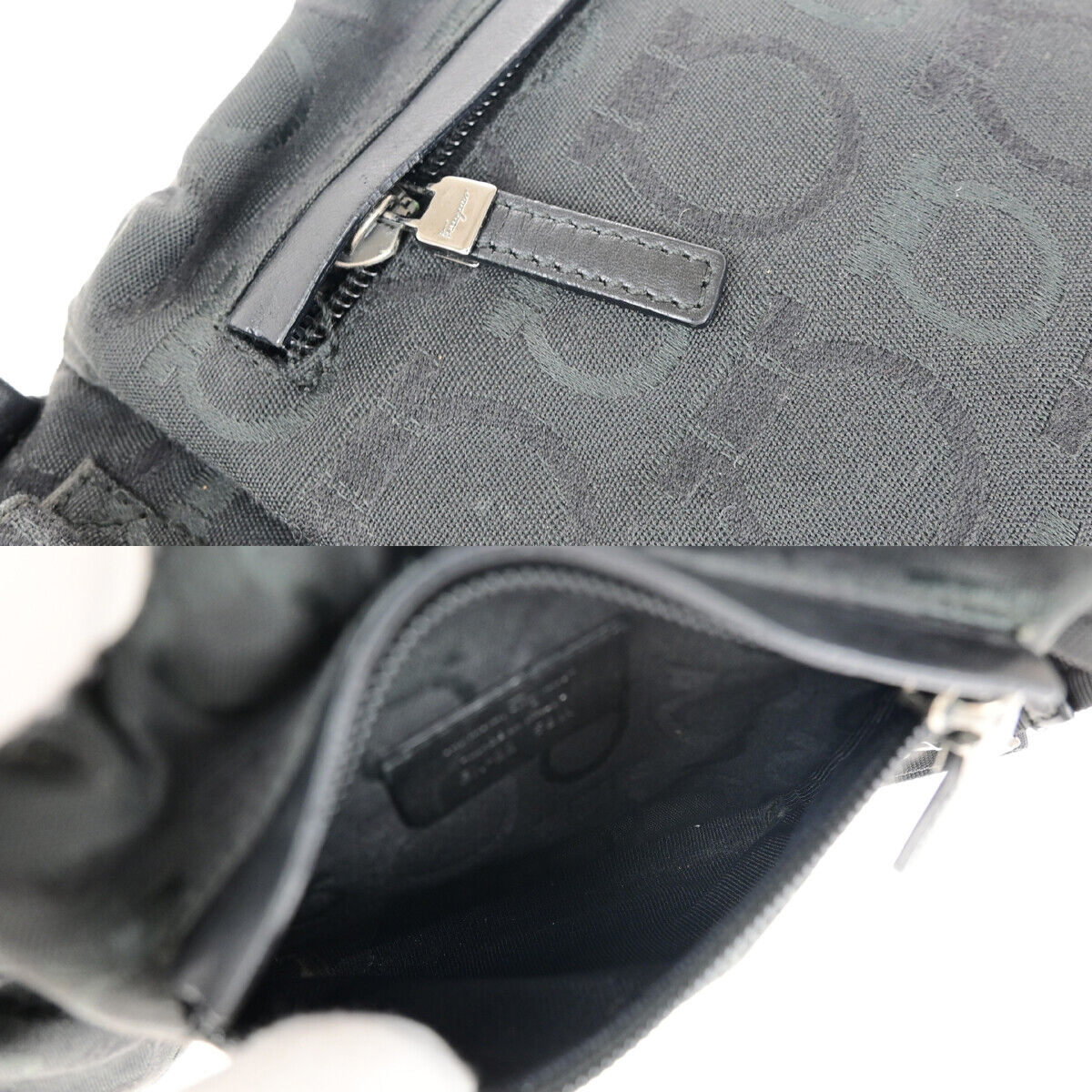 SALVATORE FERRAGAMO Logo Gancini Bum Bag Canvas Leather Black SHW Italy 05YE727