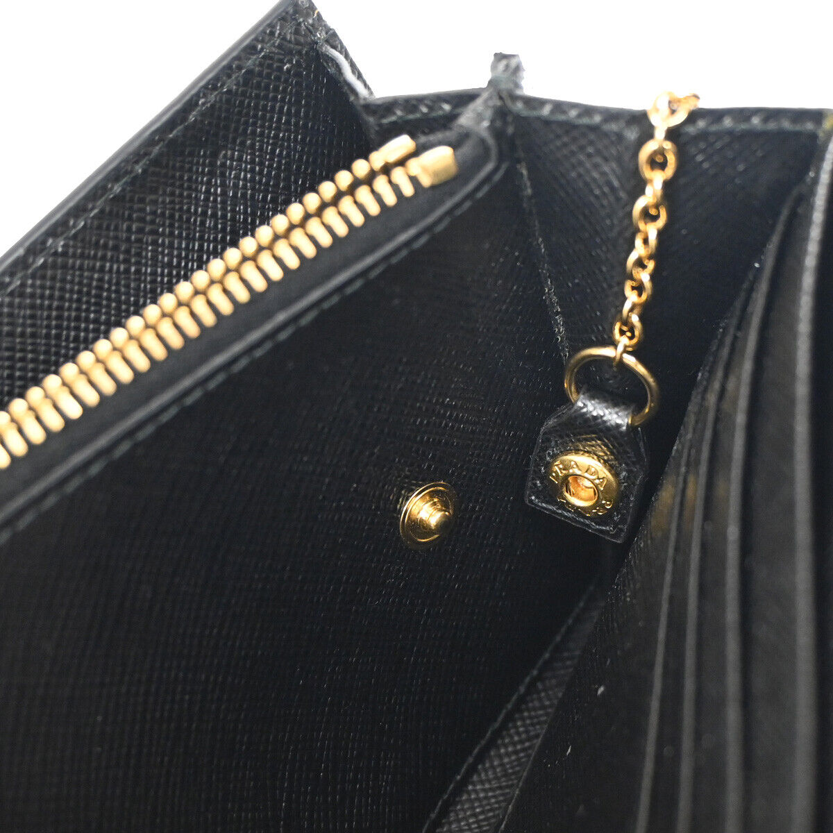 PRADA Logo Long Bifold Wallet Saffiano Leather Black Nero Gold Italy 70RH734