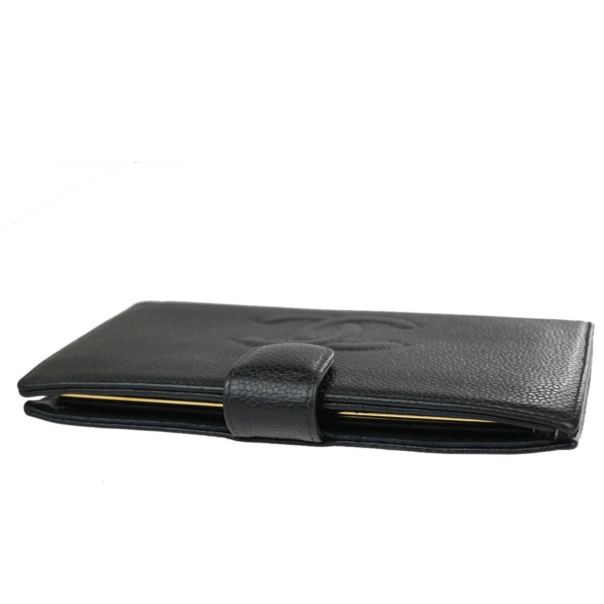CHANEL CC Logo Long Bifold Wallet Purse Caviar Skin Leather Black France 81RJ714