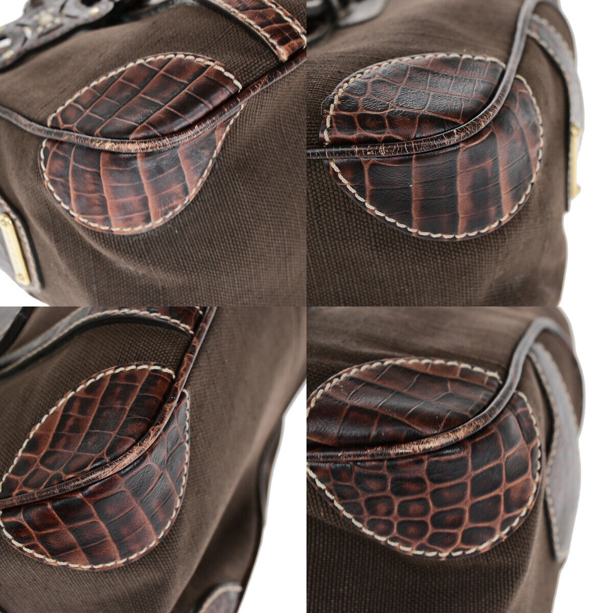 CELINE Boogie Macadam Charm Hand Tote Bag Canvas Embossing Leather Brown 69YF305