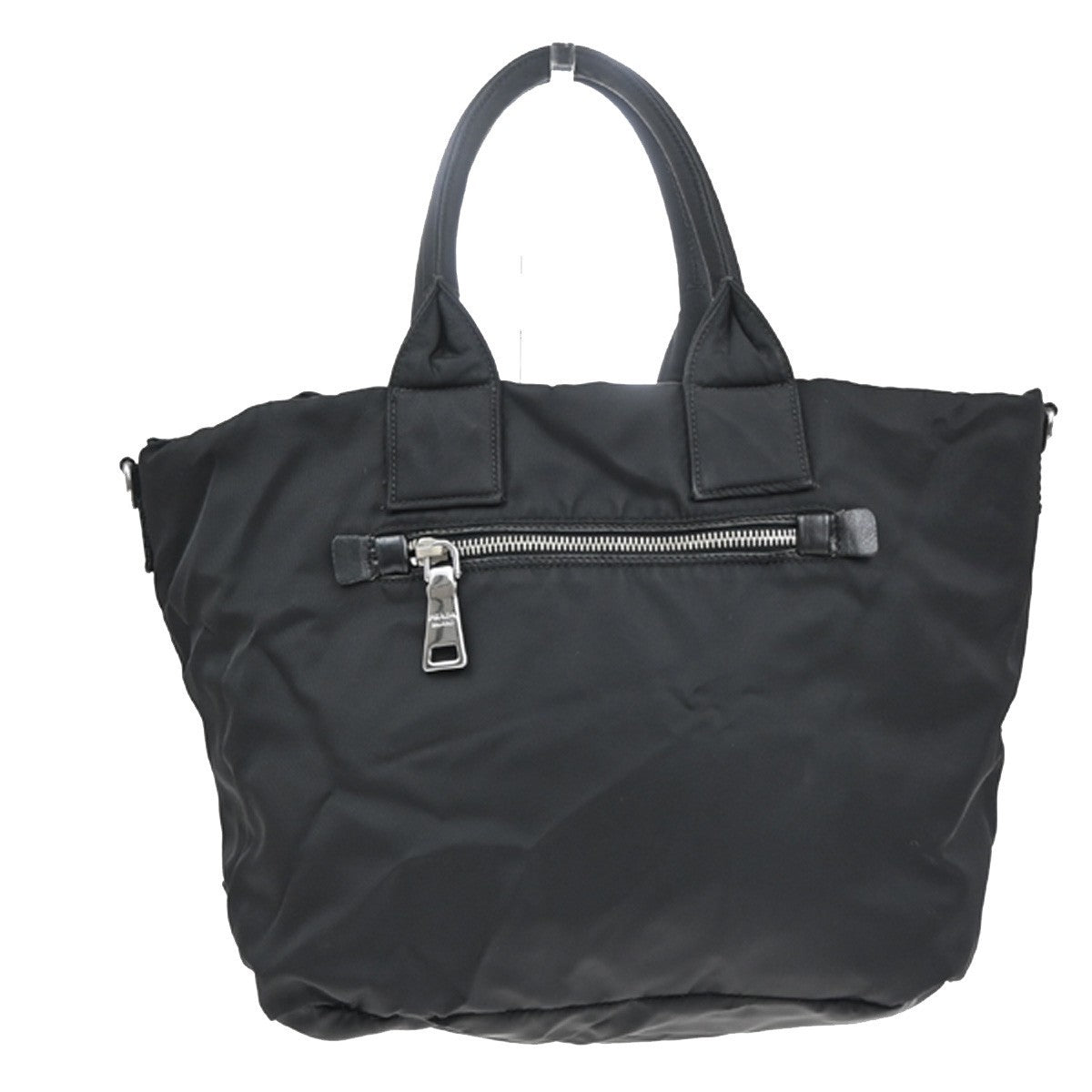 PRADA Logo Reversible Tessuto Hand Bag Nylon Leather Camouflage Black 35KP373