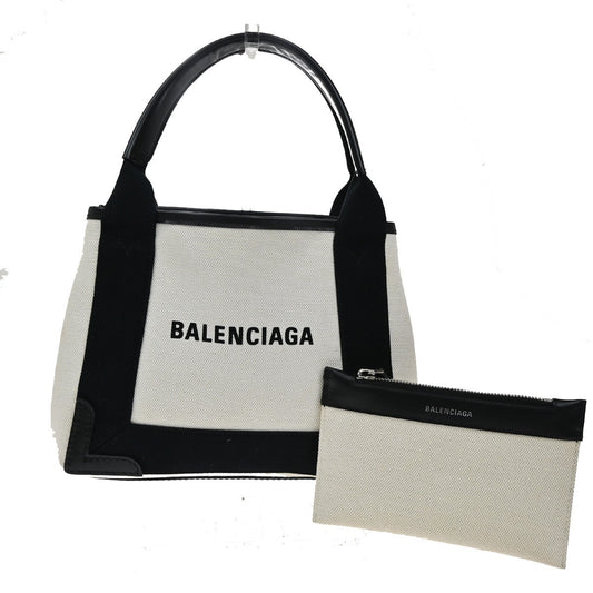 BALENCIAGA LOGO Navy Cabas XS Hand Bag Canvas Leather White Black 70TA232
