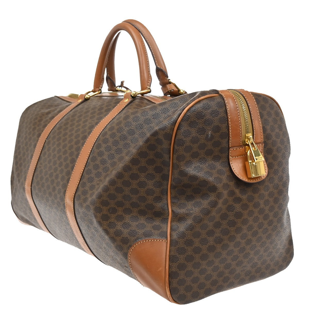 CELINE Logo Macadam Pattern Travel Hand Boston Bag PVC Leather Brown 62CA283