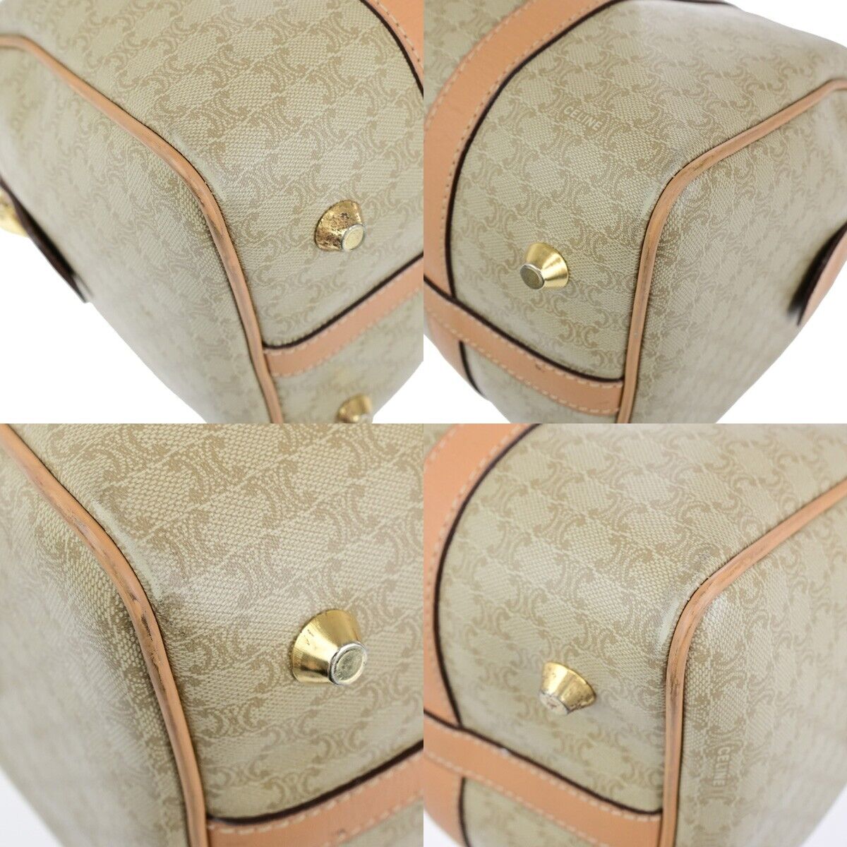 CELINE Macadam Pattern Travel Hand Bag PVC Leather Brown Gold Italy 67EC975