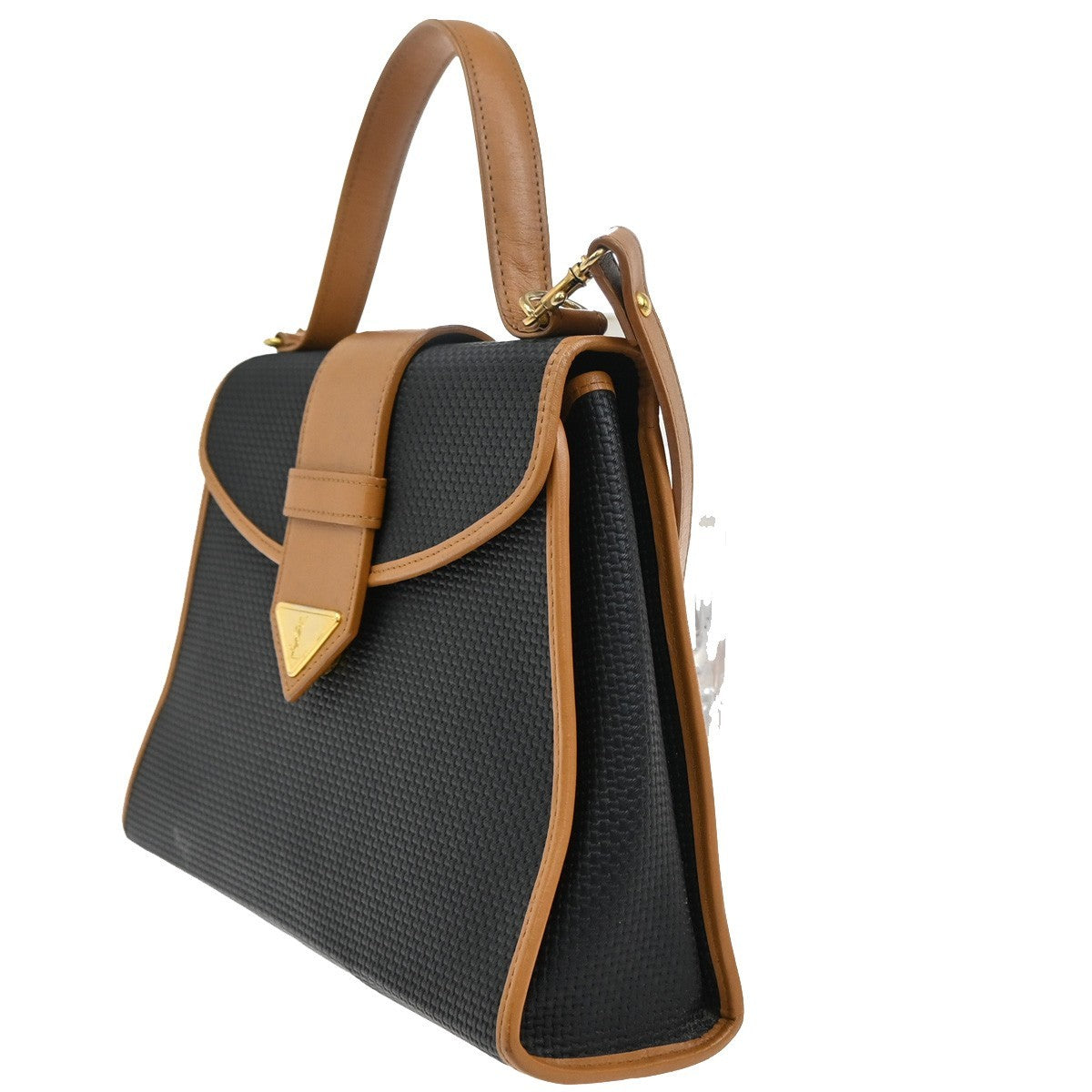 YVES SAINT LAURENT YSL Logo 2Way Hand Bag PVC Leather Black Brown 80YH823