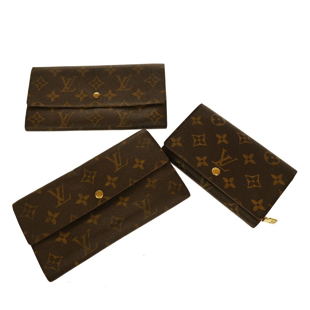 LOUIS VUITTON 3 Set Long Bifold Wallet Purse Monogram Leather Brown 68GA197