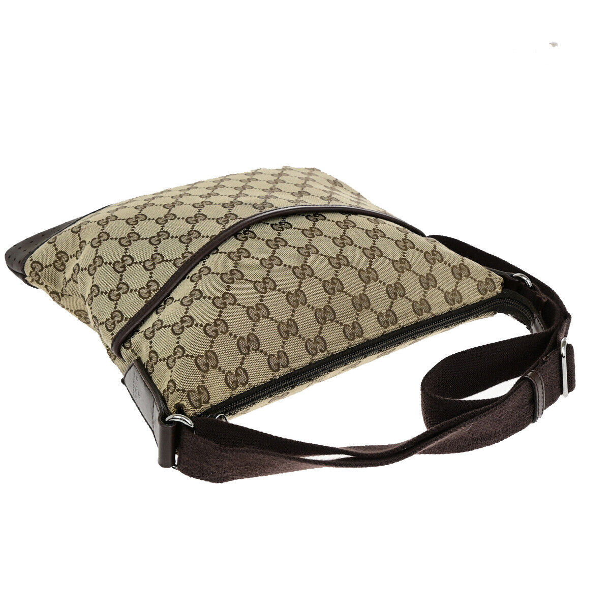 GUCCI Logo GG Pattern Shoulder Bag Canvas Leather Brown Italy 86SJ037
