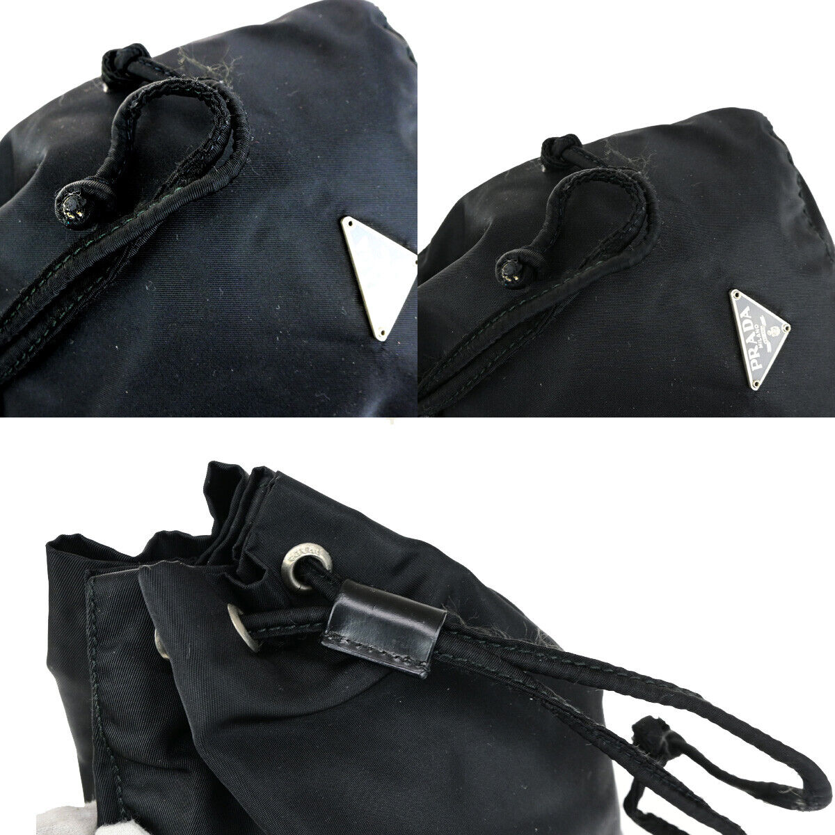 PRADA Logo Tessuto Mini Drawstring Pouch Nylon Leather Black SHW Italy 36YG794