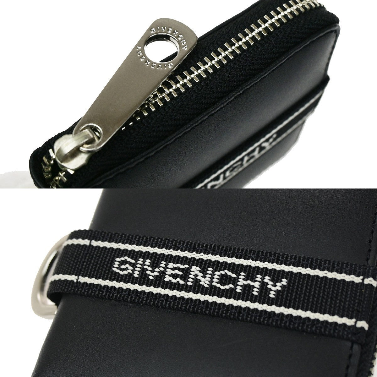 GIVENCHY Logo Zipper Compact Wallet Purse Leather Black SHW 04YJ252
