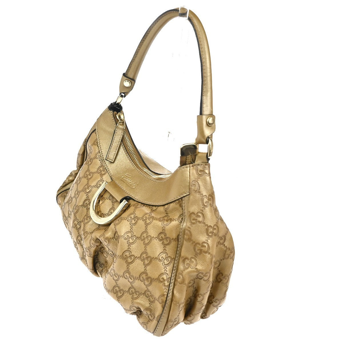 GUCCI Guccissima Abbey One Shoulder Hand Bag Embossing Leather Gold GHW  84TA490