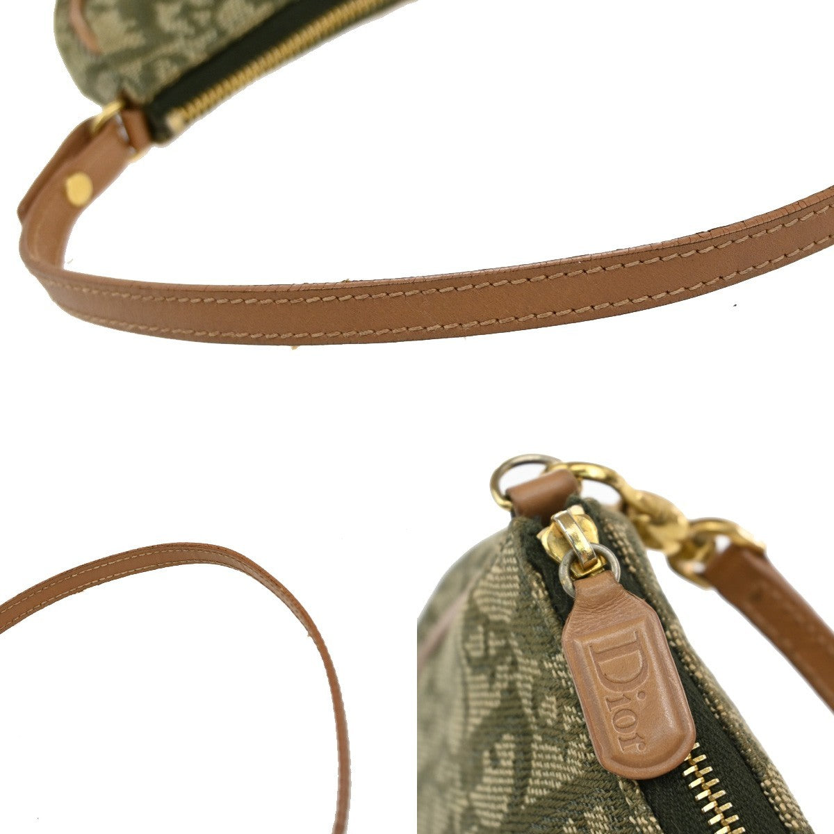 CHRISTIAN DIOR Logo Saddle Shoulder Bag Canvas Leather Green Spain 98EF916