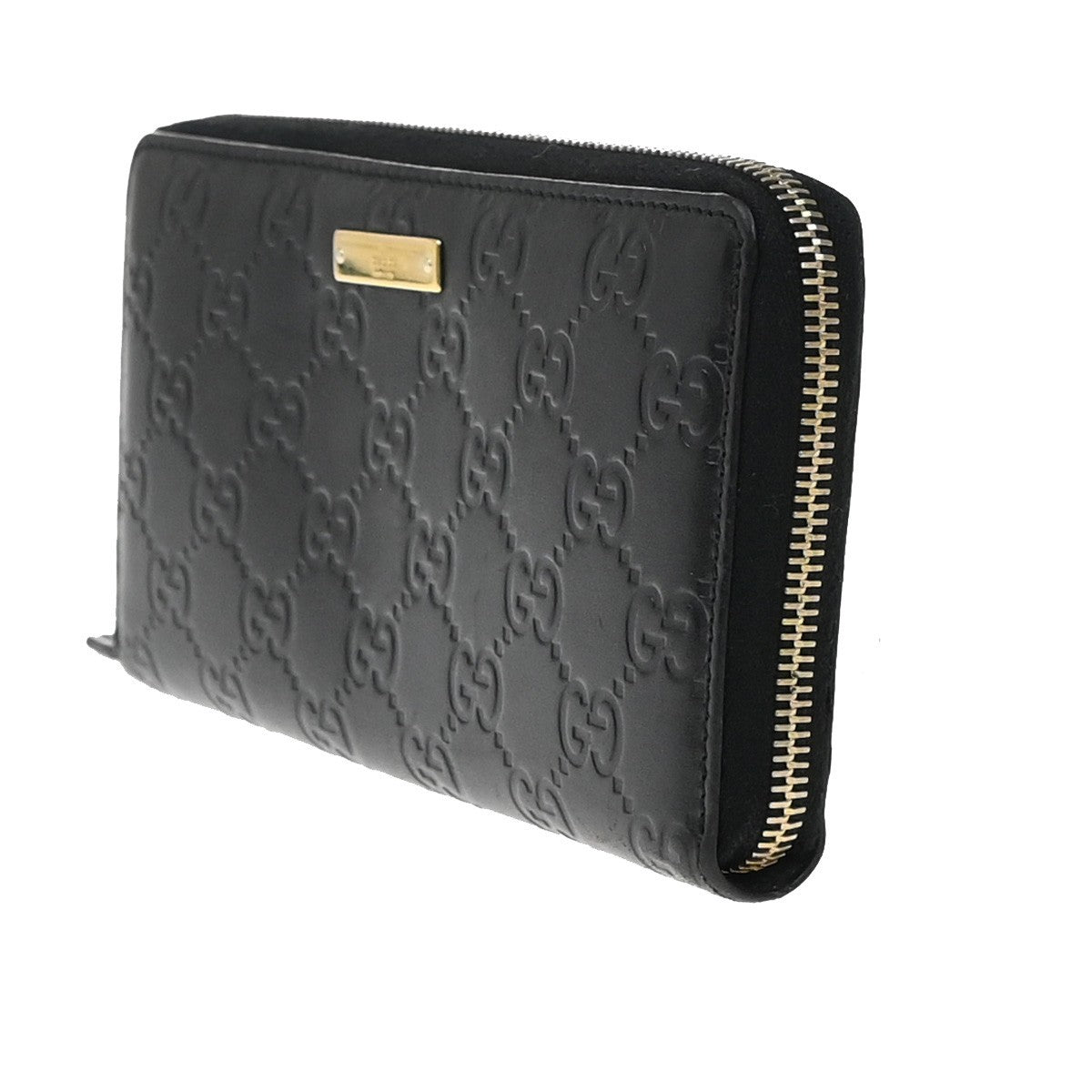 GUCCI Logo Guccissima GG Pattern Long Zipper Wallet Leather Black Gold 02KB378