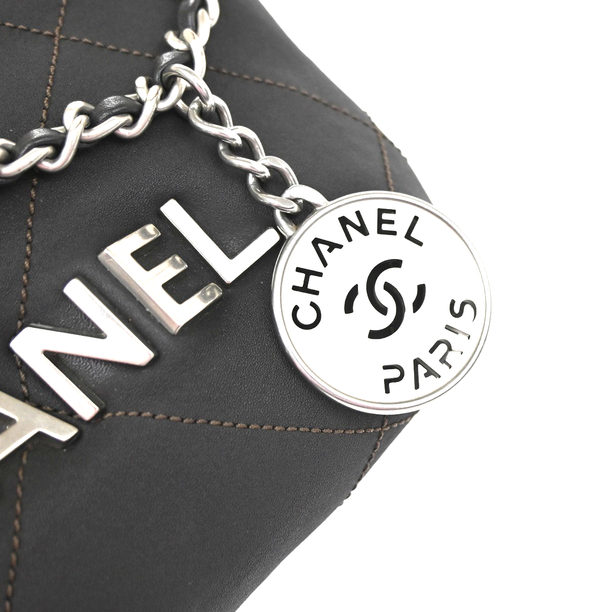 CHANEL 22 Logo Chain Mini Shoulder Bag Leather Brown SHW Italy 332RQ057