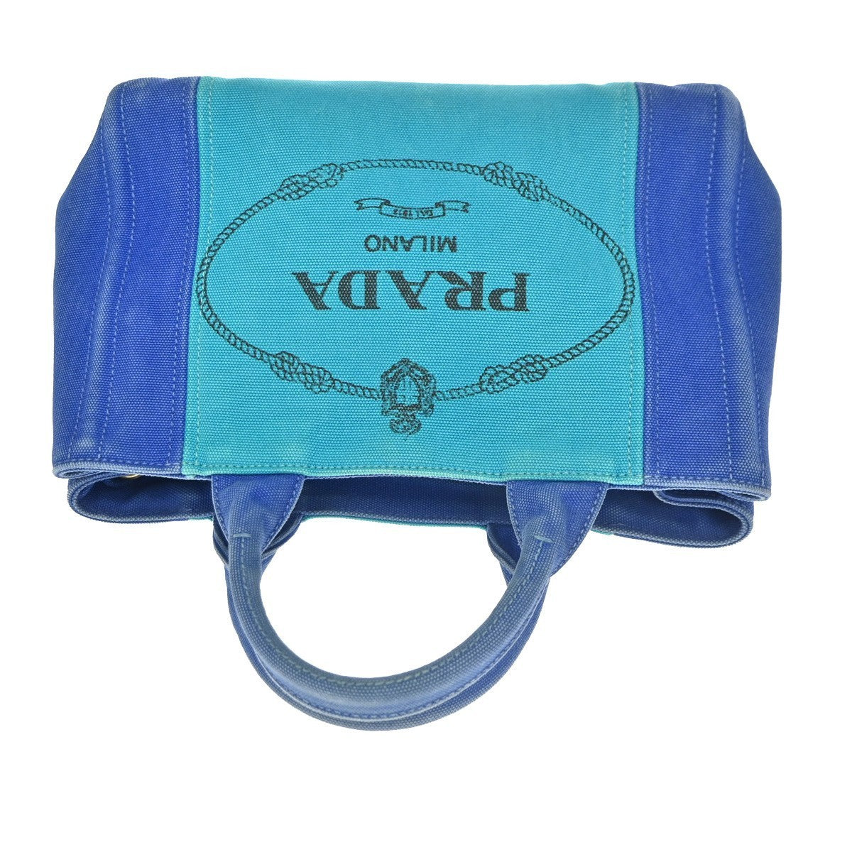 PRADA Logo CANAPA Mini Hand Bag Canvas Leather Blue GN GHW 61CB055
