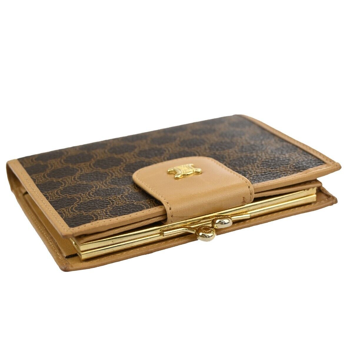 CELINE Logo Macadam Pattern Bifold Wallet PVC Leather Brown Italy 02EA884