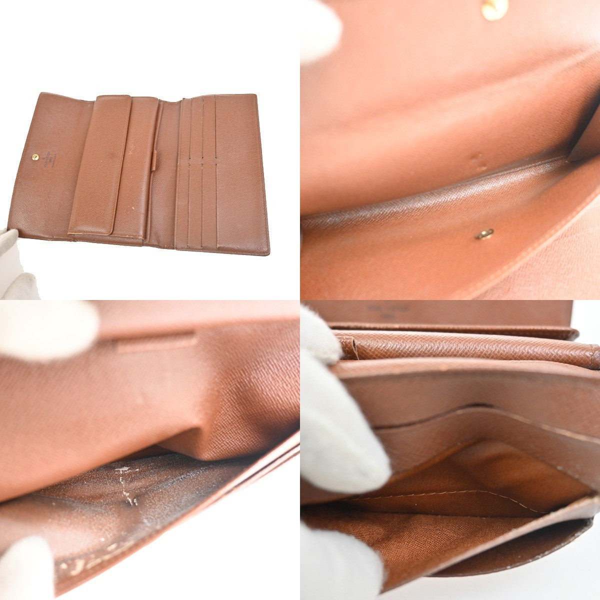 LOUIS VUITTON 3 Set Bifold Trifold Wallet Purse Monogram Leather Brown 63KC964