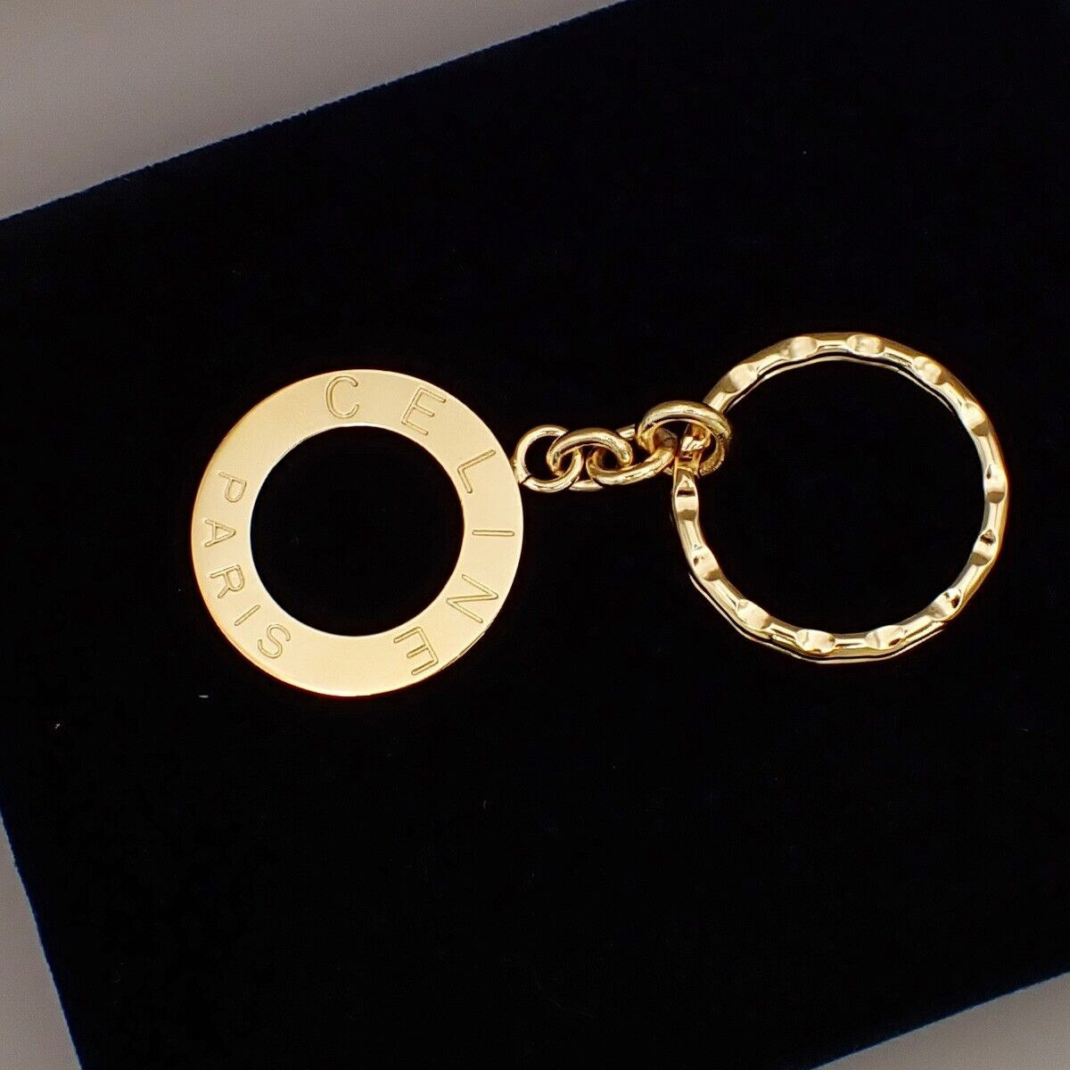 CELINE Logo Circle Ring Key Chain Gold Accessory 07KA376