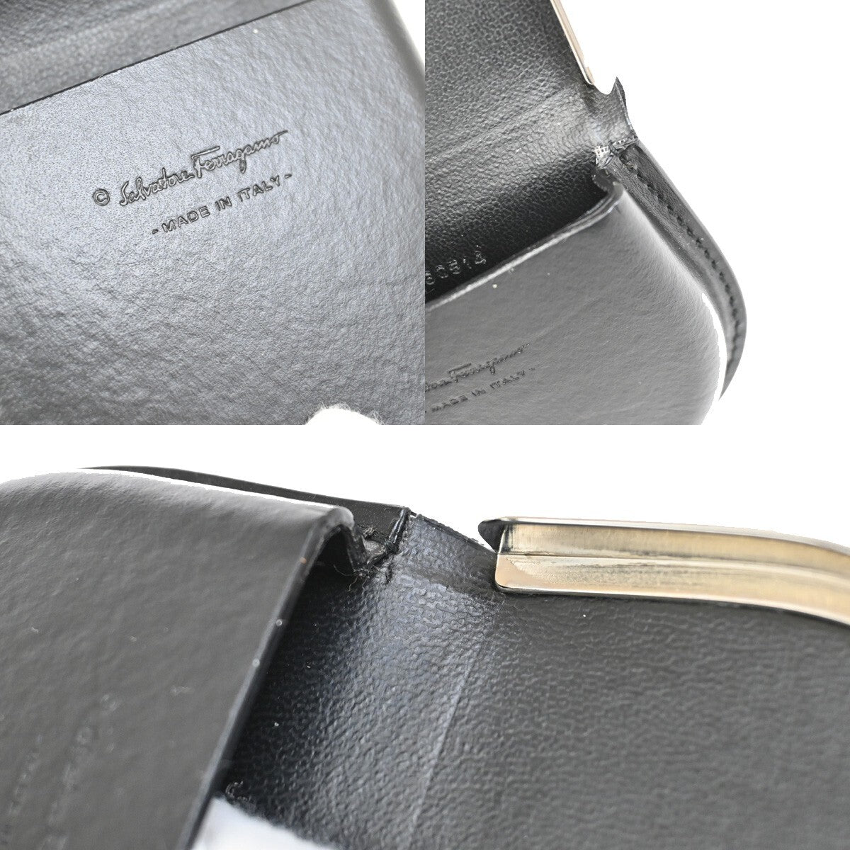 SALVATORE FERRAGAMO Logo Horseshoe Coin Case Wallet Leather Black 07FB645