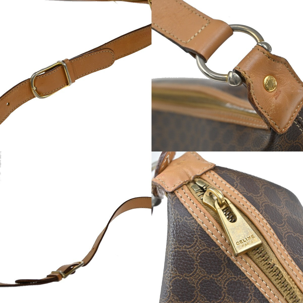 CELINE Logo Macadam Pattern Hand Bag PVC Leather Brown GHW Made in Italy 04EE149