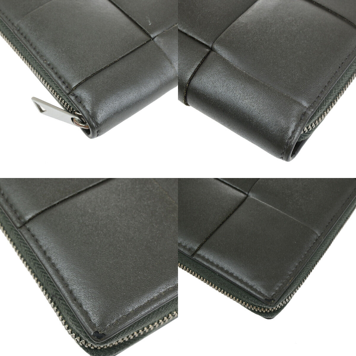 BOTTEGA VENETA Logo Cassette Zip Around Long Wallet Leather Gray Italy 30YG300