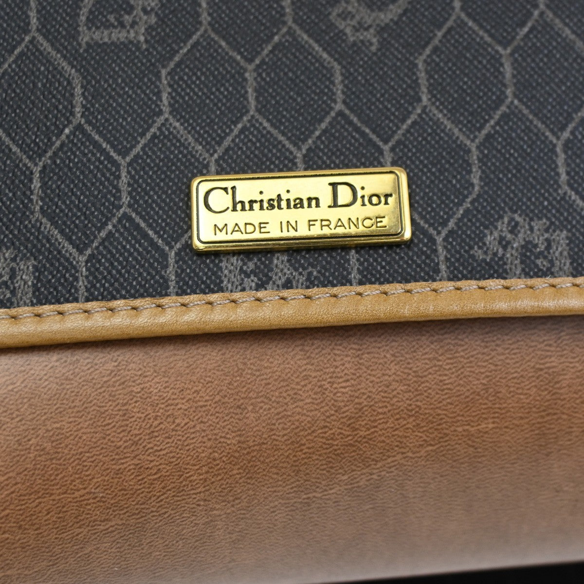 CHRISTIAN DIOR Honeycomb Shoulder Bag PVC Leather Brown Gray GHW 31CB033