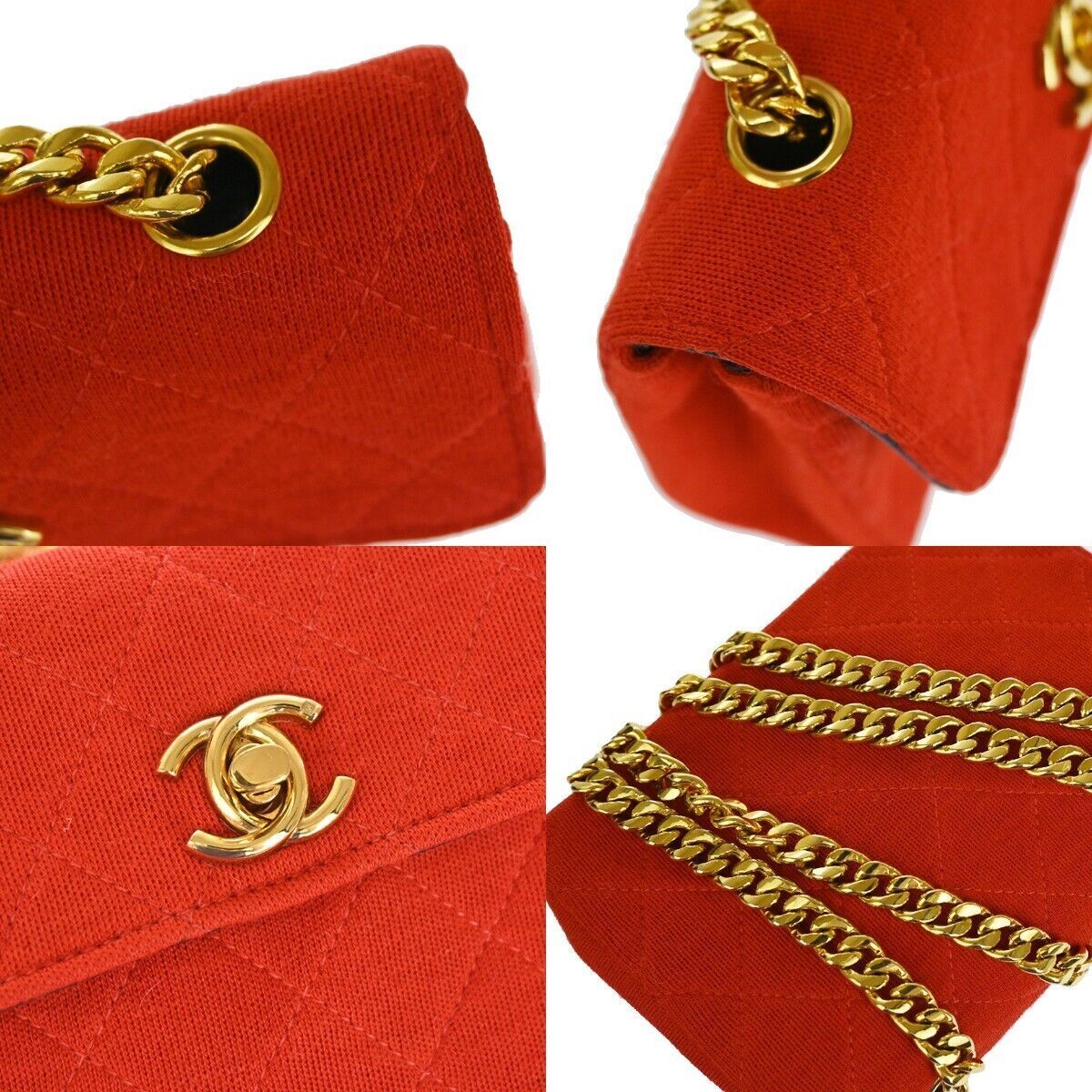 CHANEL CC Logo Mini Matelasse Chain Shoulder Bag Canvas Leather Red 653RH002