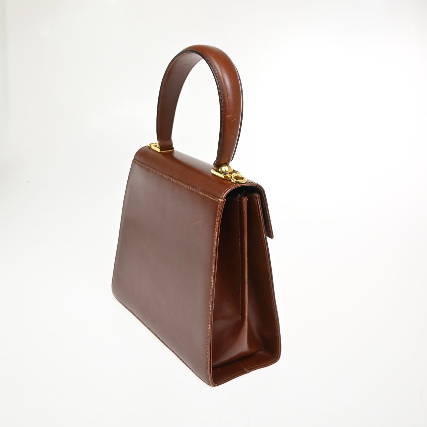 Salvatore Ferragamo Gancini 2Way Shoulder Hand Bag Leather Brown Gold 34CA728