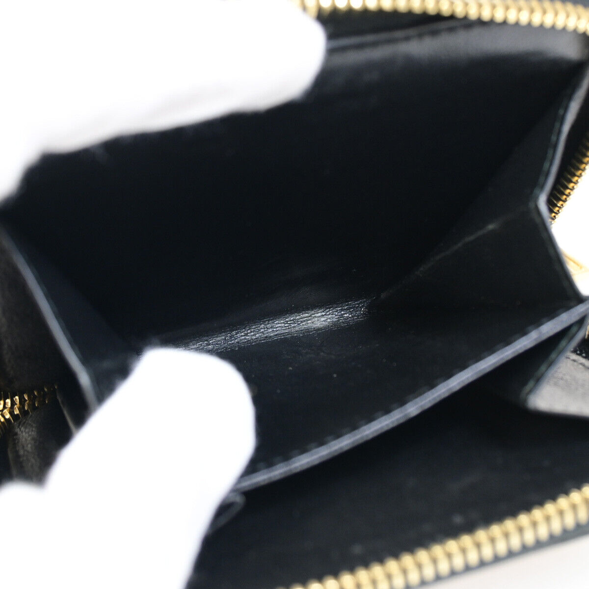 YVES SAINT LAURENT YSL Zipper Around Bifold Wallet Purse Leather Black 31YE696