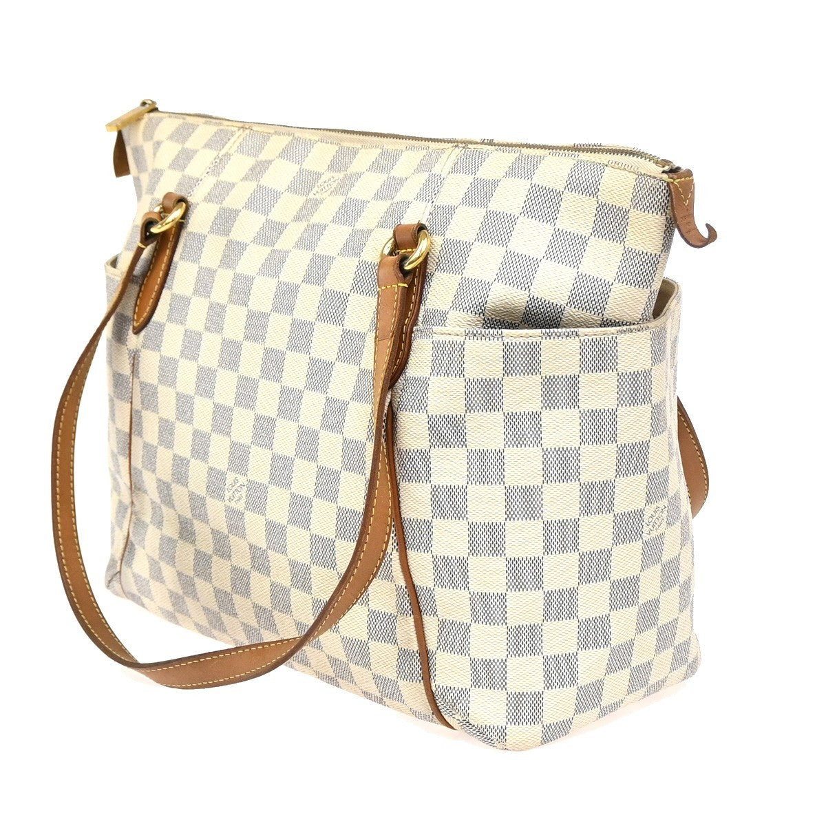 LOUIS VUITTON Totally MM Shoulder Bag Damier Azur Leather White N51262 10ZA275