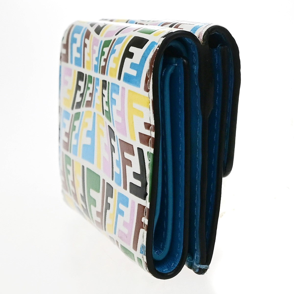 FENDI Logo FF Vertigo Baguette Trifold Compact Wallet Leather Multicolor 61YJ250