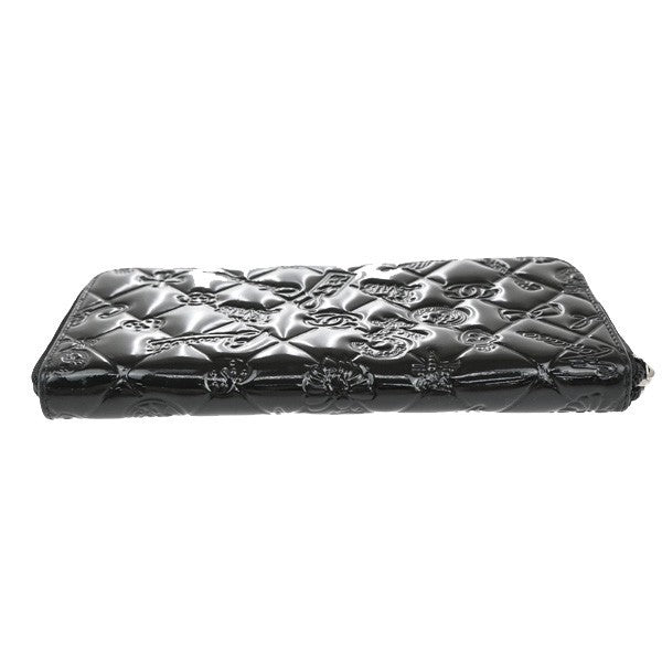 CHANEL CC Icon Matelasse Zipper Around Long Wallet Patent Leather Black 86RF619