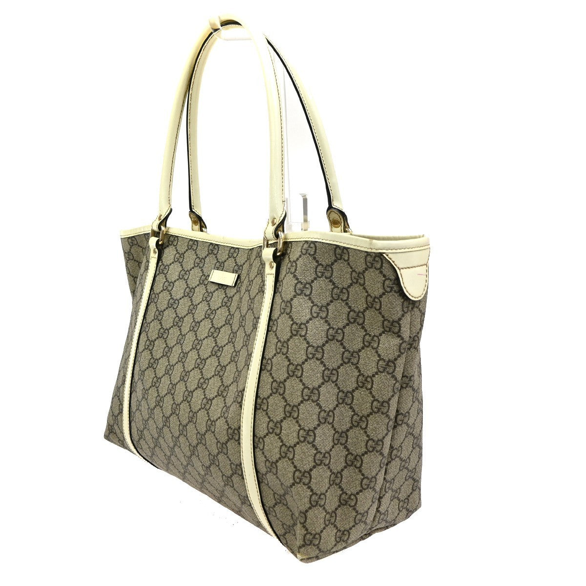 GUCCI GG Pattern Shoulder Hand Bag Supreme Patent Leather White Brown 66CA482