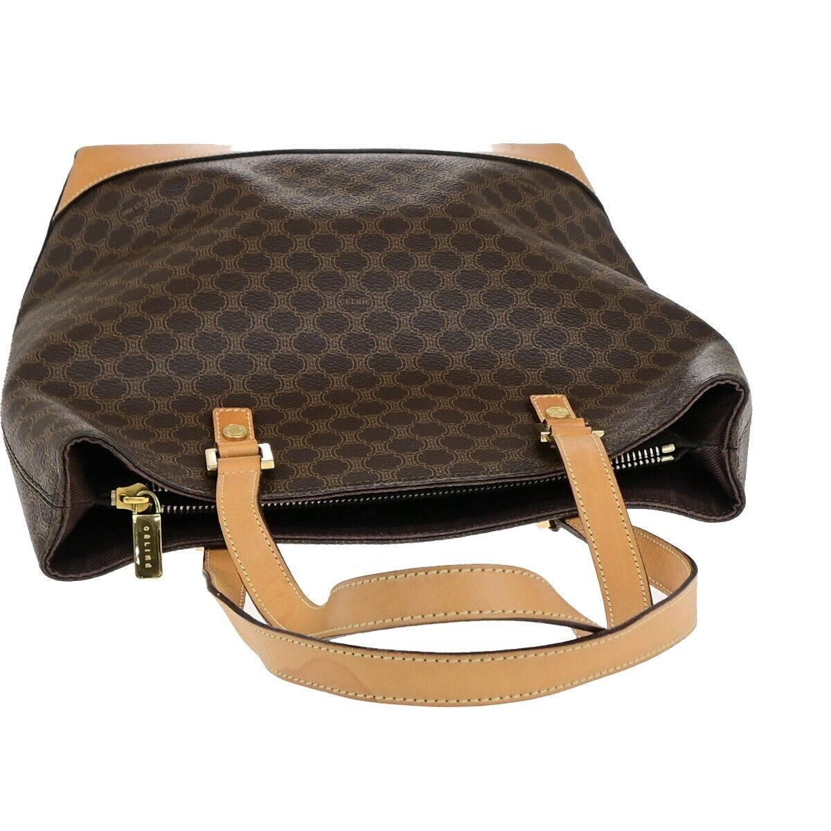 CELINE Logo Macadam Pattern Shoulder Tote Bag PVC Leather Brown GHW 34EC985