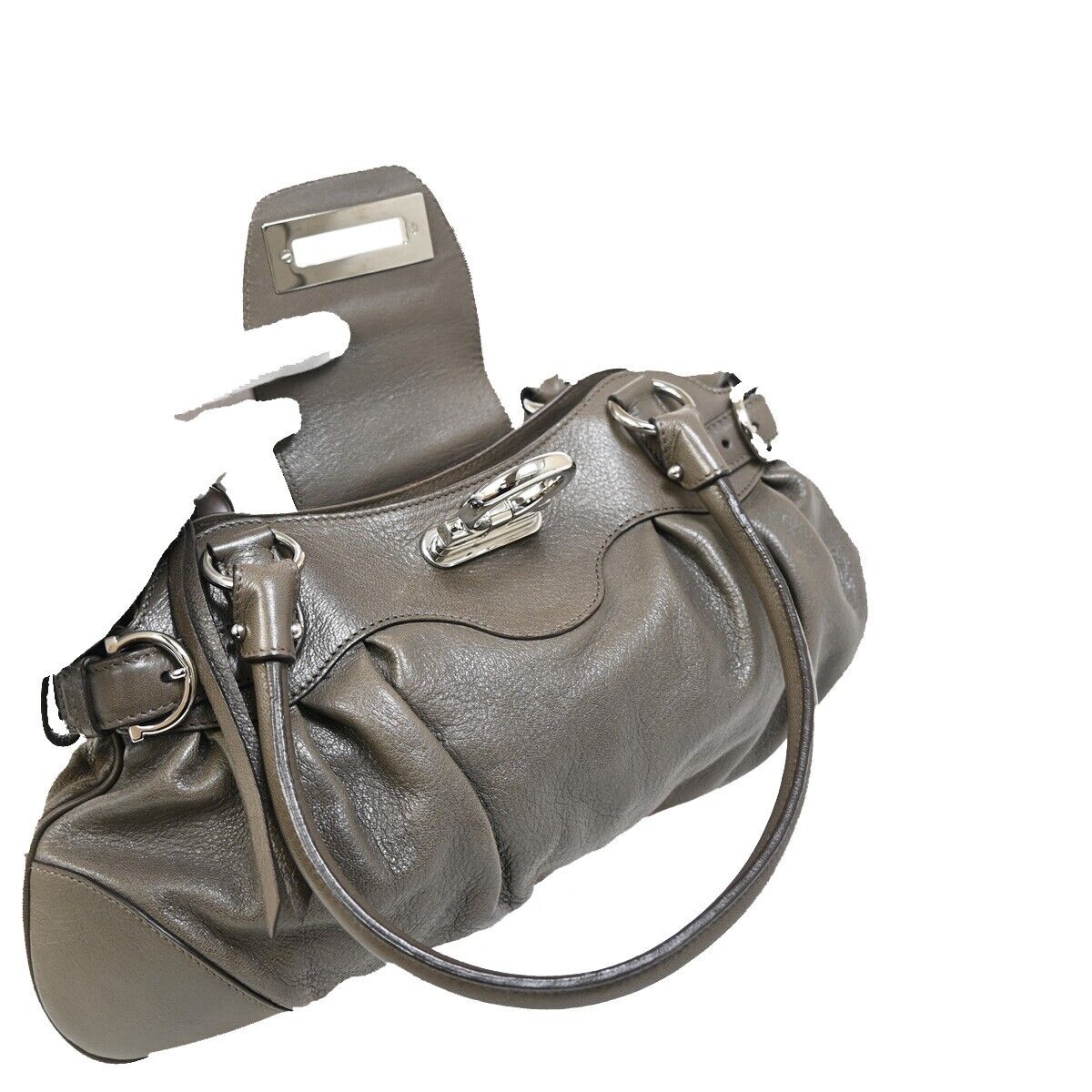 SALVATORE FERRAGAMO Logo Marisa Gancini Shoulder Bag Leather Gray Italy 69FA576