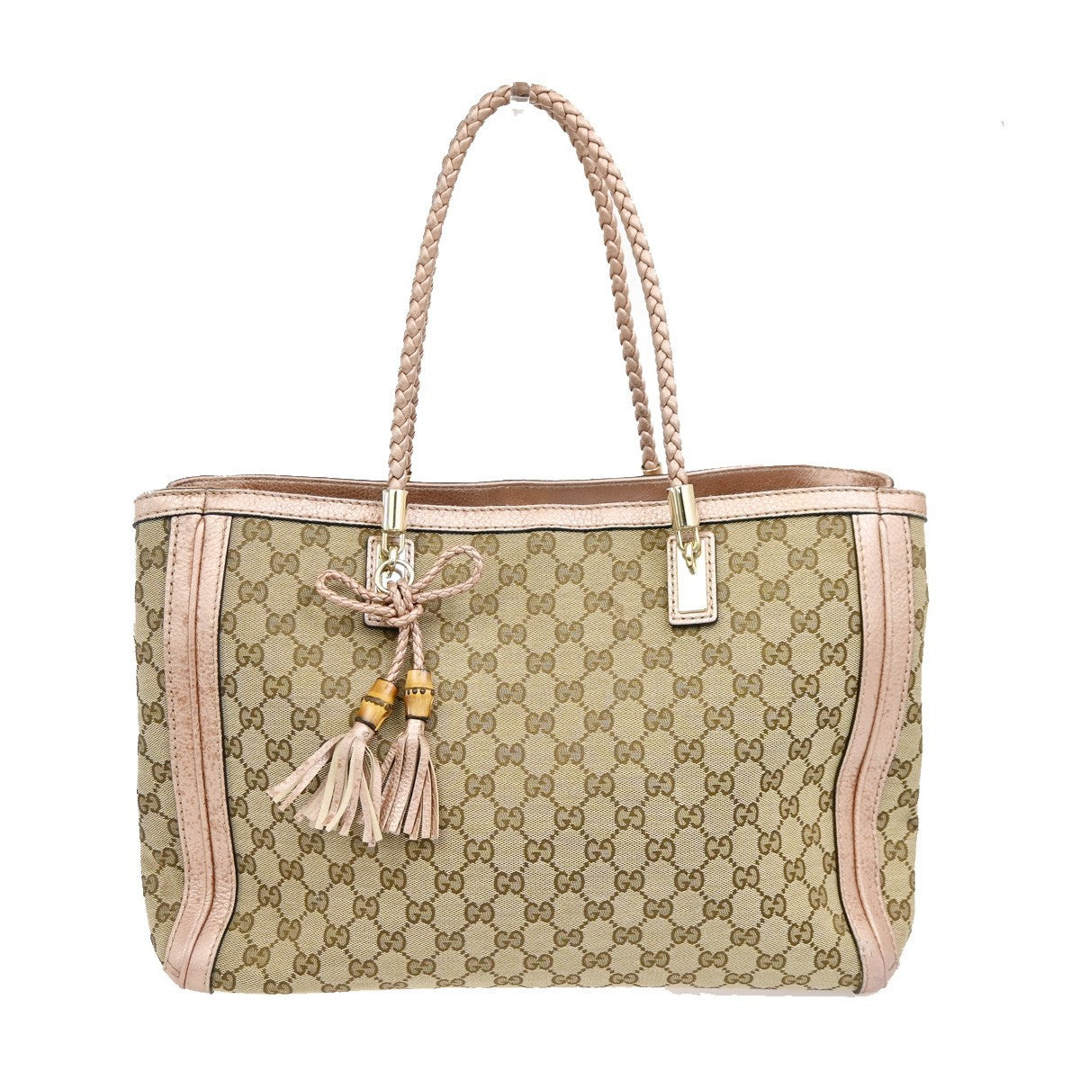 GUCCI Bamboo GG Tassel Shoulder Bag Canvas Leather BN Pink Italy GHW 85TA673