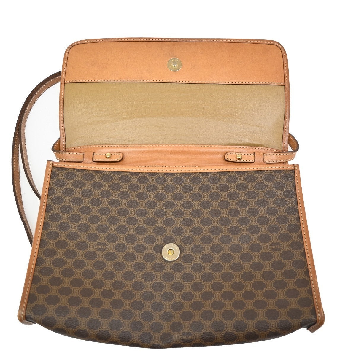 CELINE Logo Macadam Pattern 2Way Shoulder Bag PVC Leather Brown Italy 65KB548