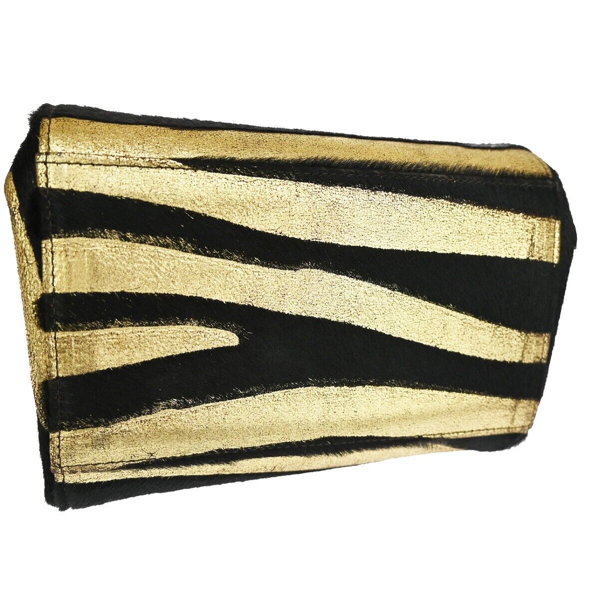 CHANEL 2.55 Zebra Chain Mini Hand Bag Fur Leather Black Gold France 629RH277