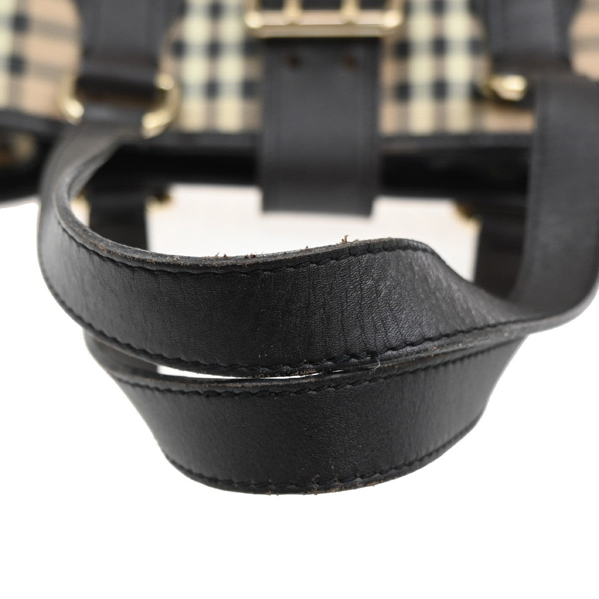 BURBERRY Nova Check Buckle Hand Bag PVC Leather Beige Brown GHW 32RL656