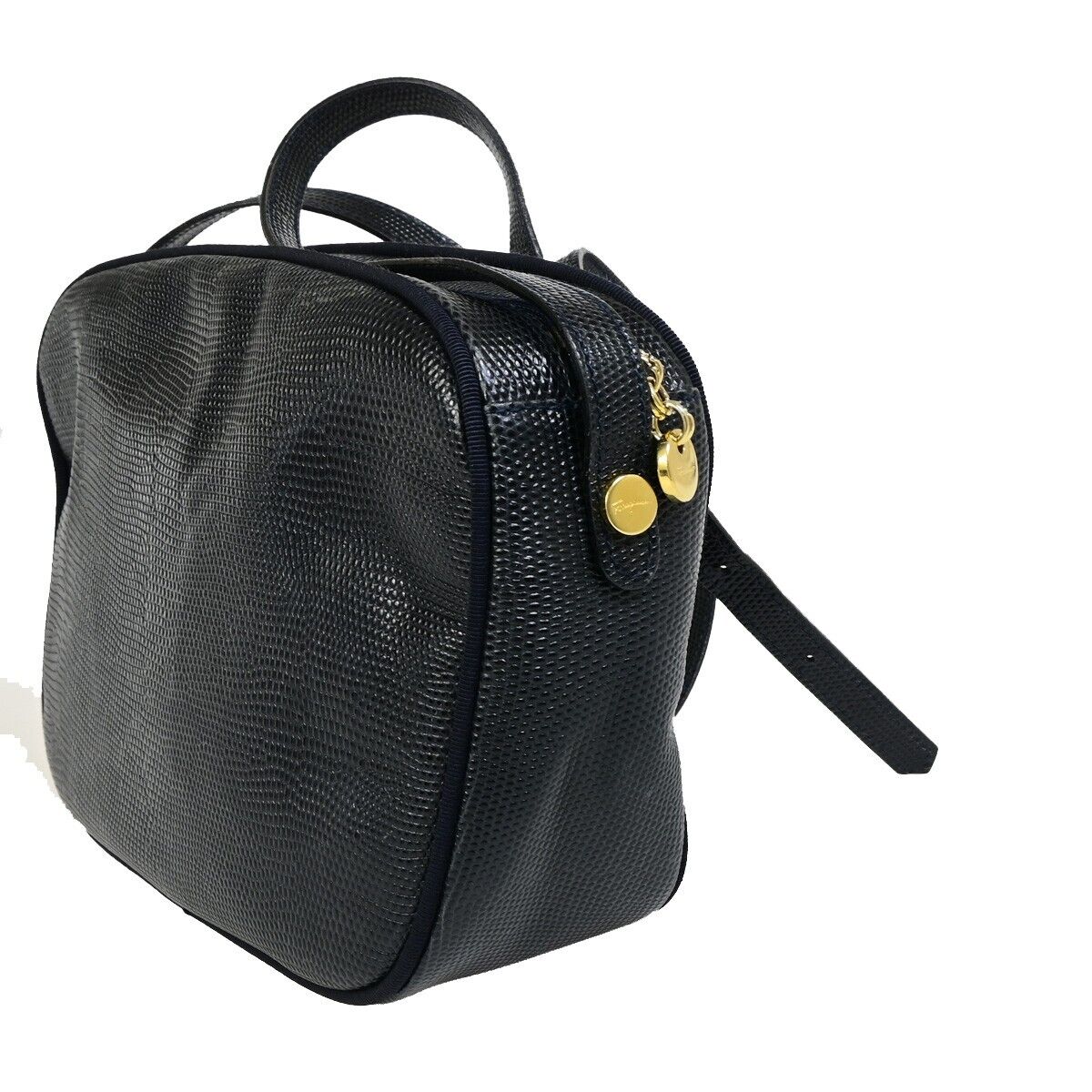 SALVATORE FERRAGAMO Vara Mini Shoulder Bag Embossing Leather Blue 69FB072