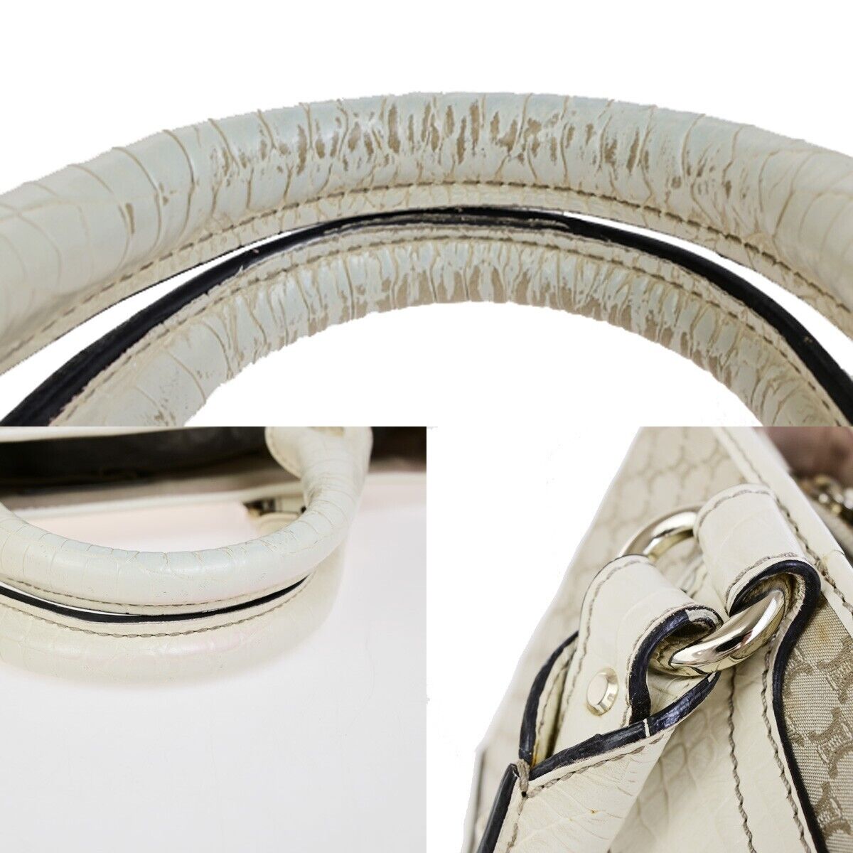 CELINE Logo Boogie Macadam Hand Bag Leather Canvas Beige Italy 67FB204