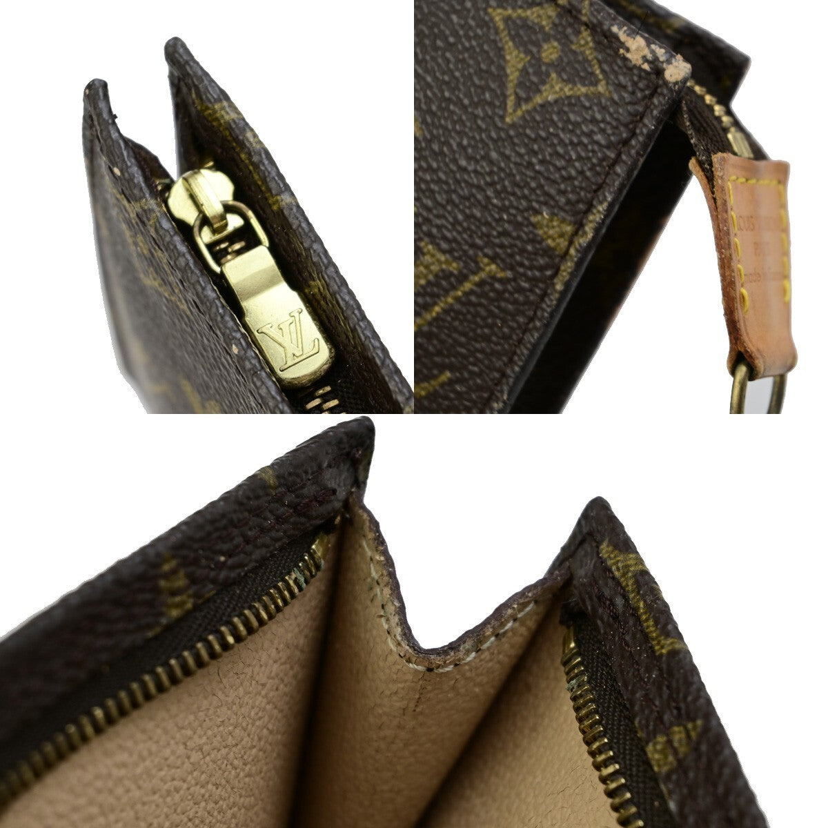 LOUIS VUITTON LV Logo Bucket GM Pouch Bag Monogram Leather Brown Gold 02KB375
