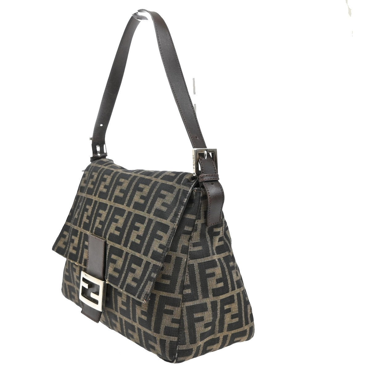 FENDI Logo Mamma Zucca Pattern Shoulder Bag Canvas Leather Brown Italy 58KB447