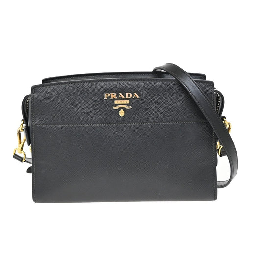 PRADA MILANO Logo Esplanade Shoulder Bag Saffiano Leather Black GHW 29RL178