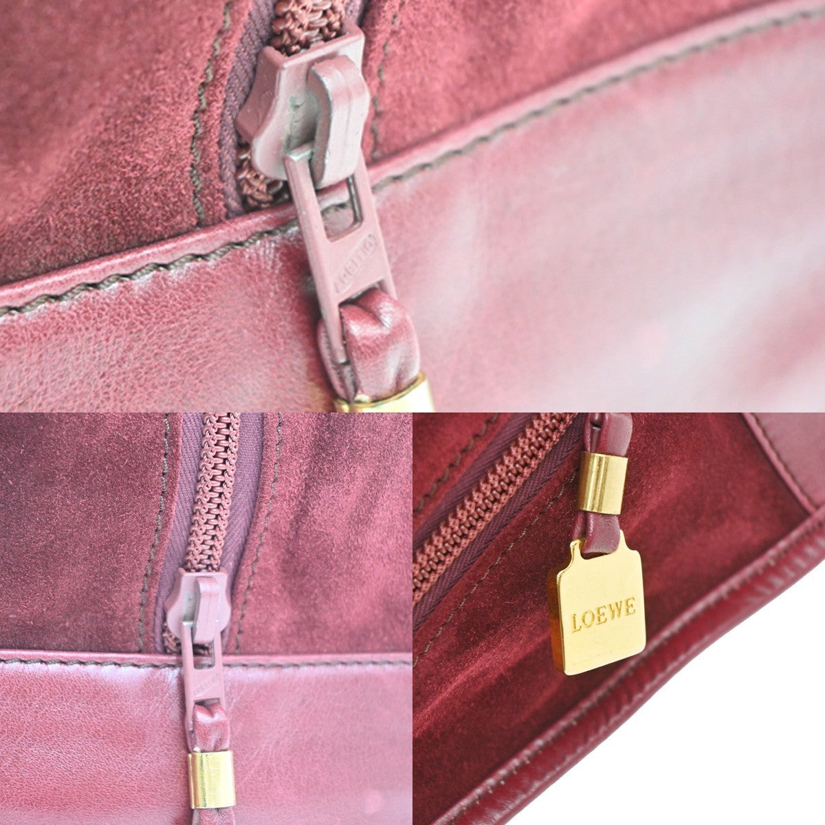 LOEWE Logo Amazona Anagram Shoulder Hand Bag Suede Leather Red GHW Spain 75MA403