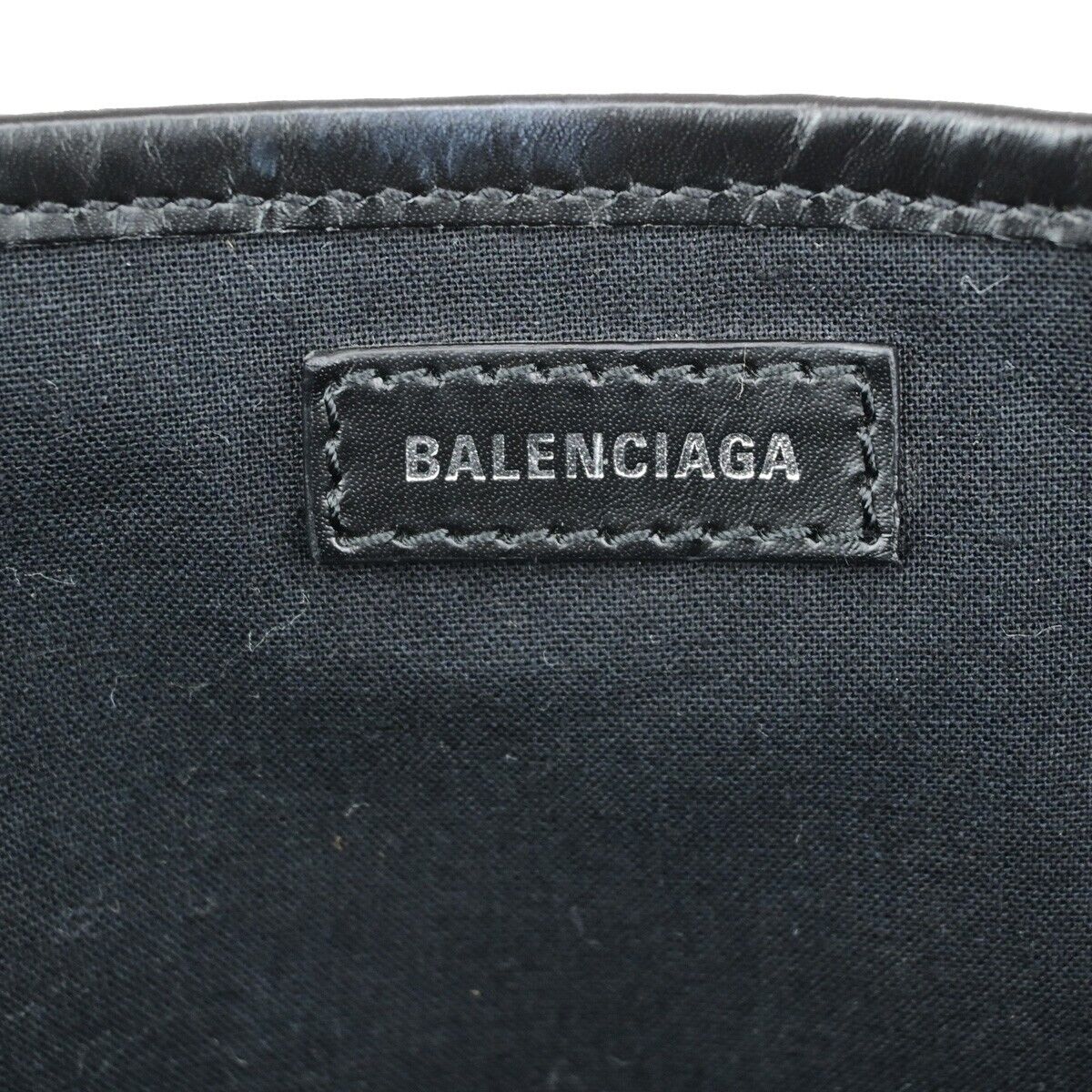 BALENCIAGA Navy Cabas S Hand Tote Bag Canvas Leather Black SHW Italy 32ED210