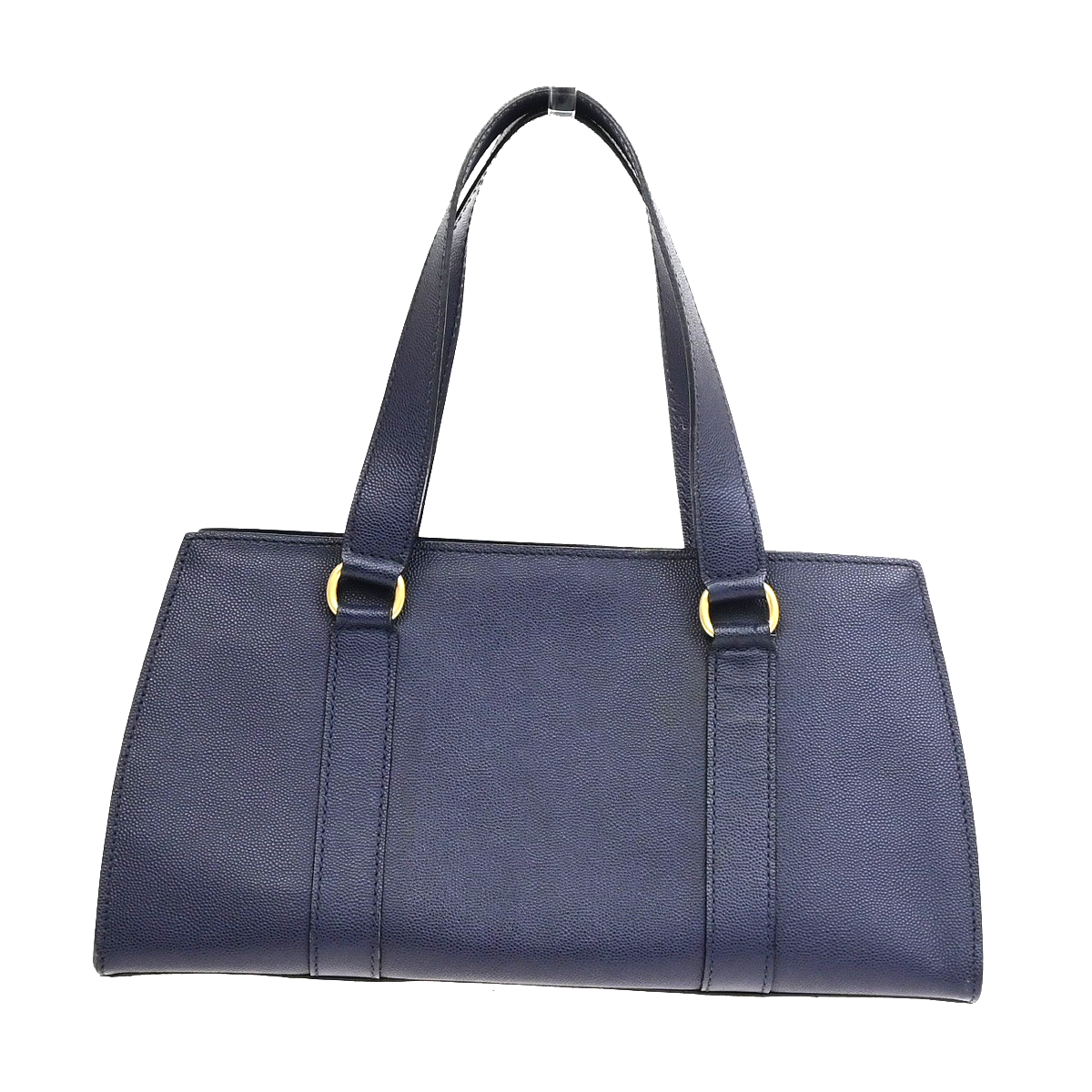 CELINE Logo Shoulder Hand Bag Grained Leather Navy Blue GHW Italy 65KD114