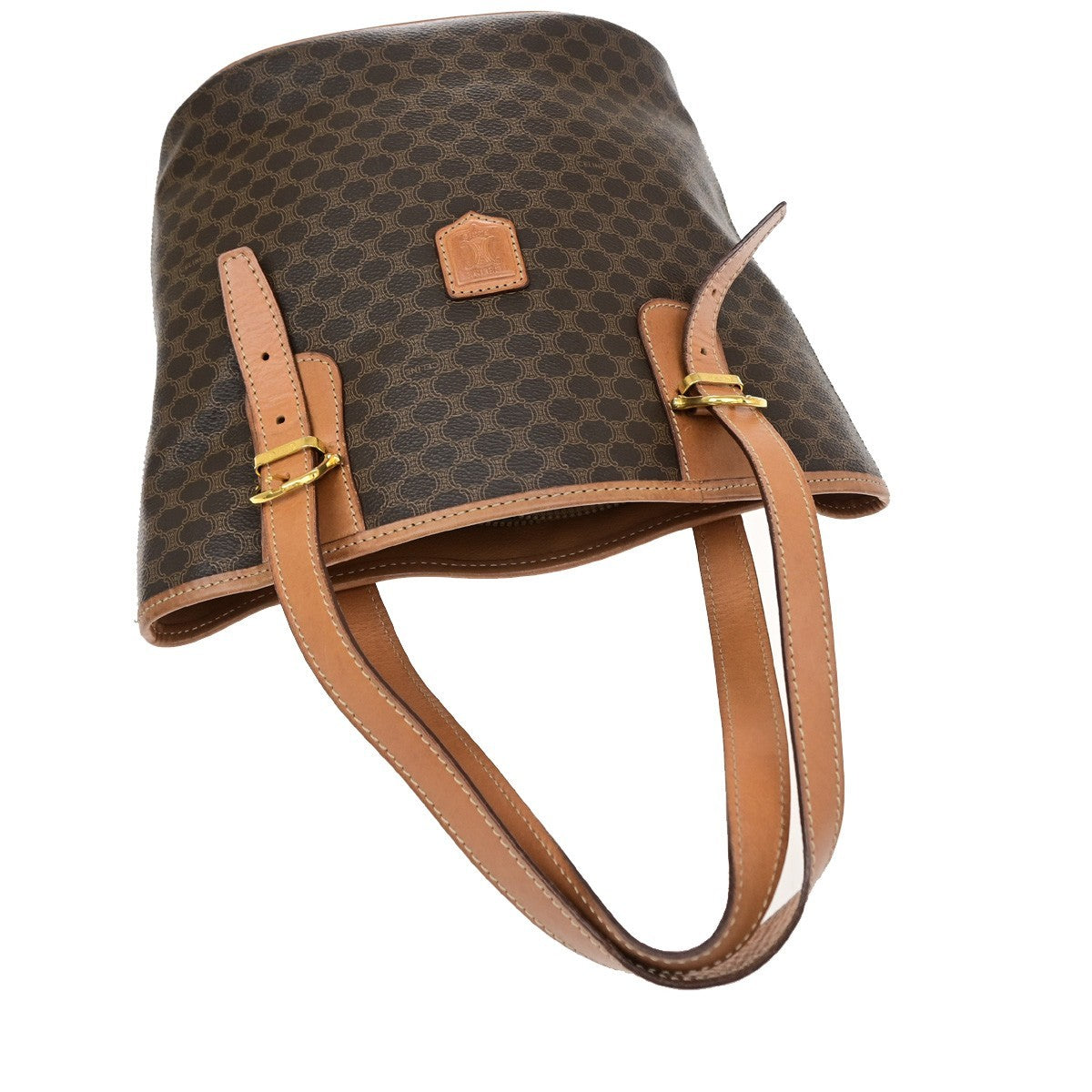 CELINE Logo Macadam Pattern Shoulder Tote Bag PVC Leather Brown GHW 35KD192
