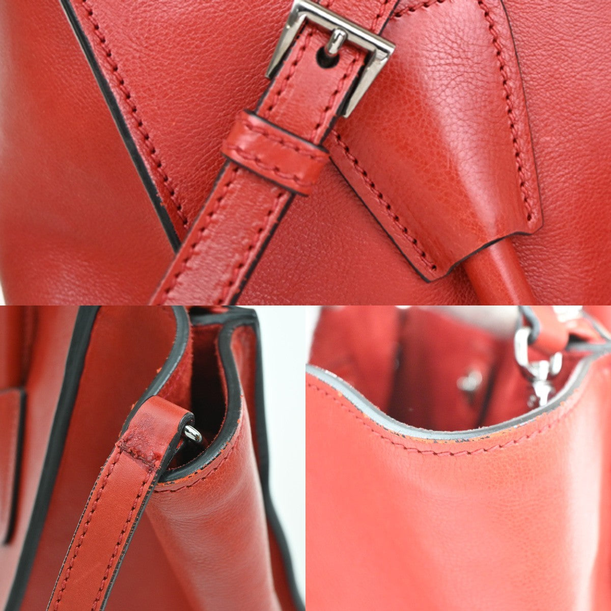 PRADA Logo 2Way Shoulder Hand Bag Glace Calf Leather Red SHW Italy 12TA657