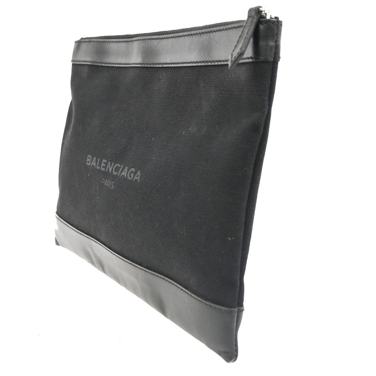 BALENCIAGA Logo Clutch Ba Canvas Leather Black SHW Italy 63TA693