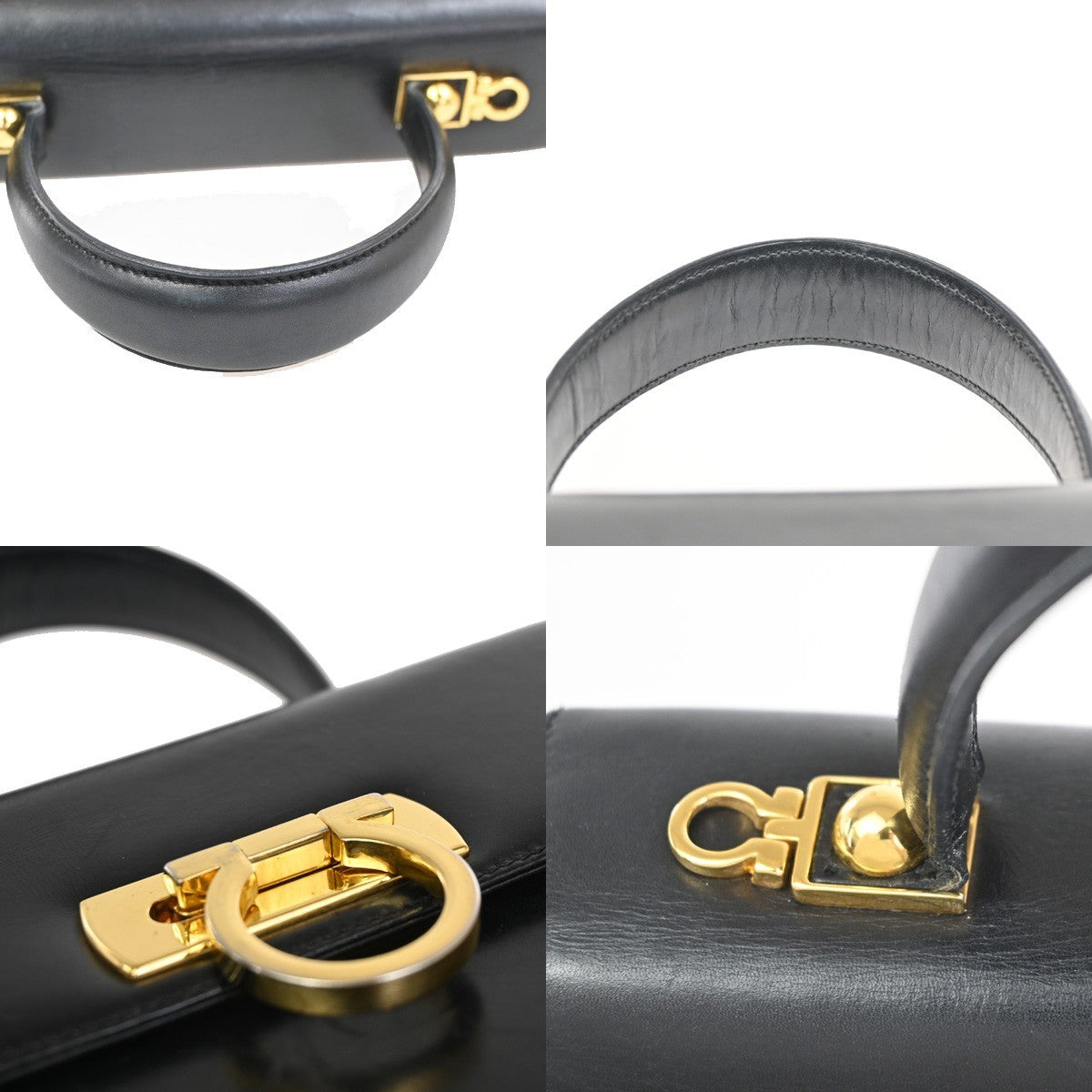 SALVATORE FERRAGAMO Gancini Hand Bag Leather Black GHW 38ZA214